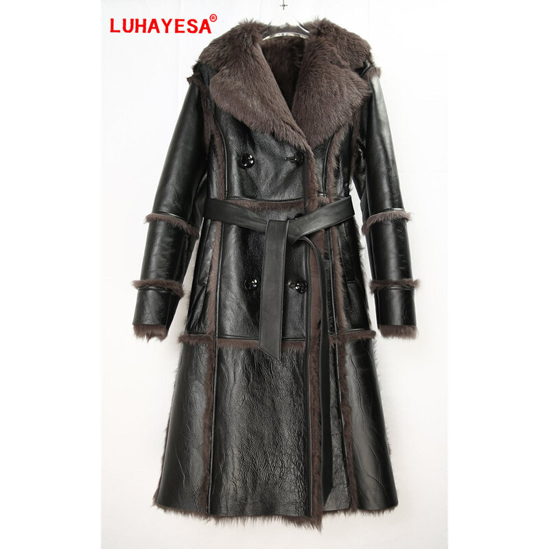 2023 New Extra Long Tuscany Sheepskin Shearling Fur Clothing Women Winter Slim Thicker Warm Fashion Real Fur Coats