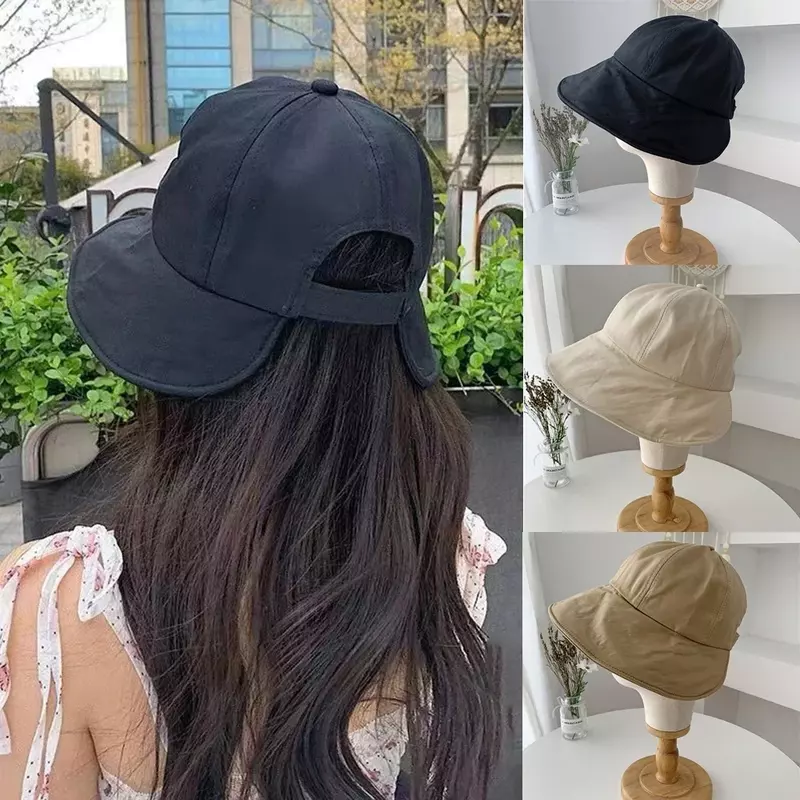 2024 New Women Wide Brim Sun Hat Cotton Sun Protection Bucket Hat  Foldable Can Tie Ponytail Outdoor Summer Cycling Peaked Cap