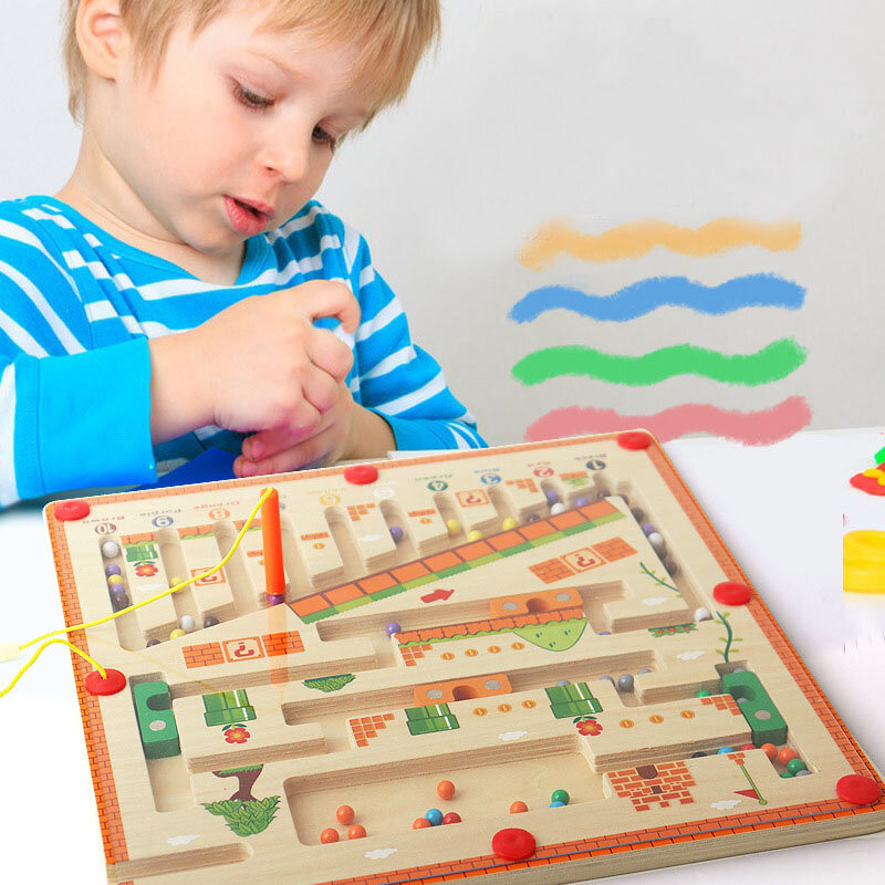 Креативная детская деревянная магнитная головоломка для мальчиков и девочек, цветной лабиринт с цифрами, Обучающие наушники, развивающие игрушки, игрушки Монтессори
