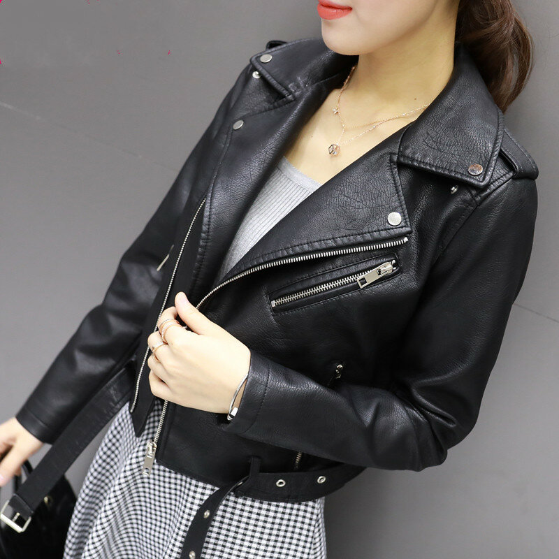 Veste de moto en cuir PU noir pour femmes, manteau court Streetwear, coréen, printemps, automne, hiver, nouveau, 2022