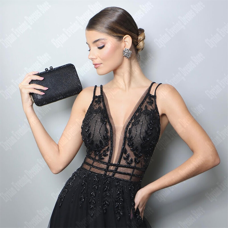 Black Sexy Women Evening Dresses Floor Length Multi-Layer Thin Gauze Party Gowns 2024 Newest Exquisite Dresses For Lady Holiday