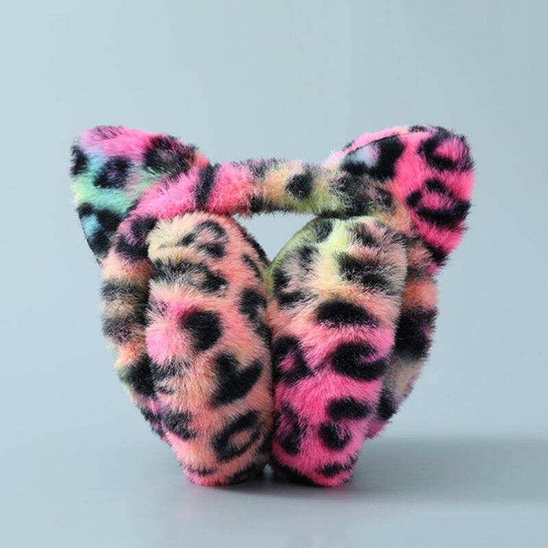 레오파드 무늬 고양이 귀 귀마개, 부드러운 플러시 워머, 방풍 귀마개, 남녀공용 머리띠, 귀 보호, 크리스마스 선물