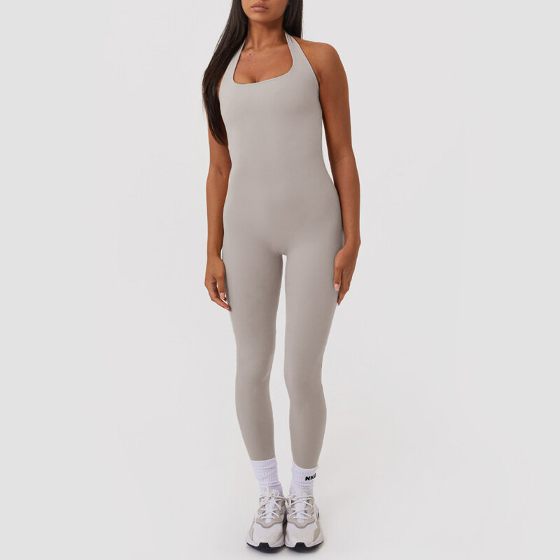 Halter Rugloze Jumpsuit Dames 2024 Mouwloze Bodycon Zomer Jumpsuit Yoga Sport Fitness Overalls Voor Dames Bodysuit