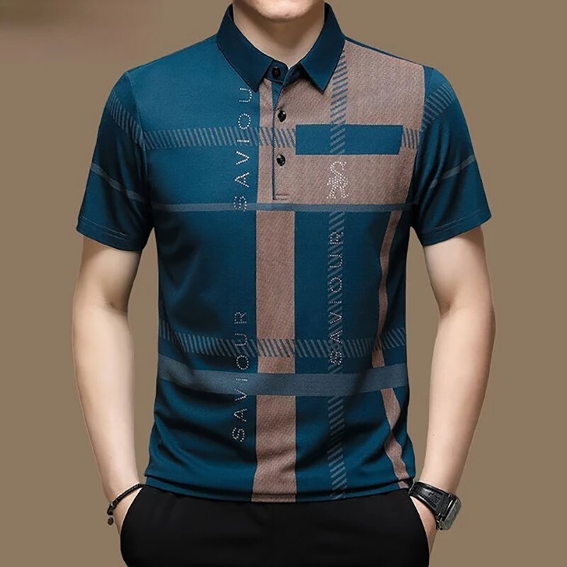 Heren Poloshirt Business Casual Zomer Korte Mouwen Tops Patroon Met Print T-Shirt Losse Kleding Mode Polo Shirt