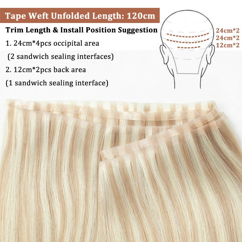 Bundel pita tak terlihat kain datar panjang rambut manusia ekstensi rambut kain kulit PU pita tanpa lem injeksi mulus & kain rambut