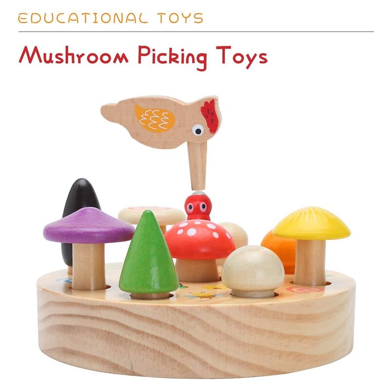 Educational Magnetic Toys For Kids Woodpecker Mushroom Harvest Wooden Toy Preschool Educational Learning Toys