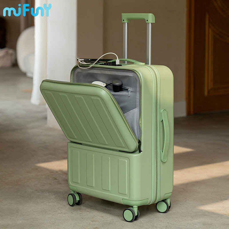 Mifuny-多機能スーツケース,フロント開口部付き荷物,輸送,荷物,充電インターフェース,ユニバーサルホイール,ジッパー付き