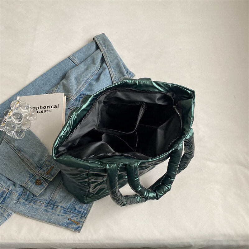 Grande saco de compras moda acolchoado bolsa feminina bolsa de ombro designer espaço acolchoado algodão bolsa de ombro luxo puff tote
