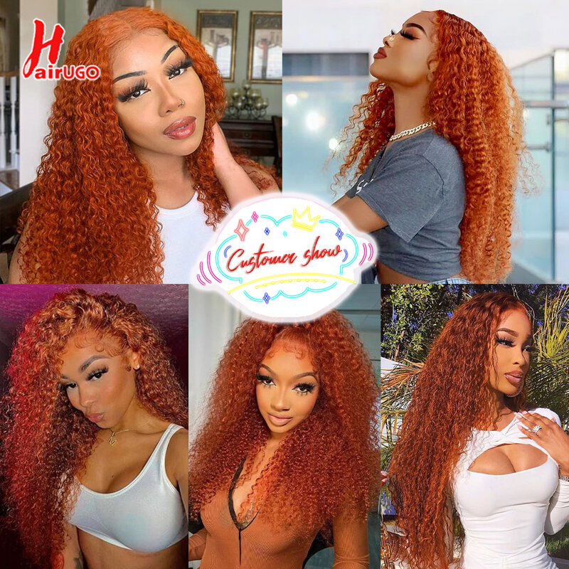 Ginger Orange Kinky Curly Hair Bundles HairUGo Brazilian Remy Hair Colored Kinky Curly Human Hair Extensions Orange Hair Weaving