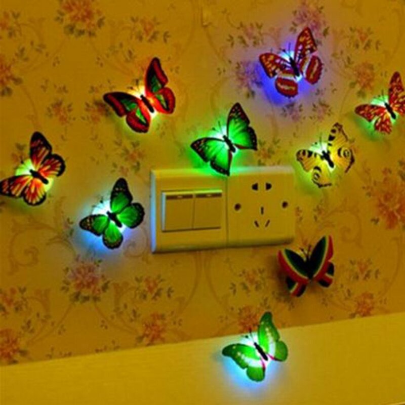 Veilleuse papillon LED colorée créative, autocollants muraux de simulation stéréo 3D, décoration murale, lampe veilleuse LED