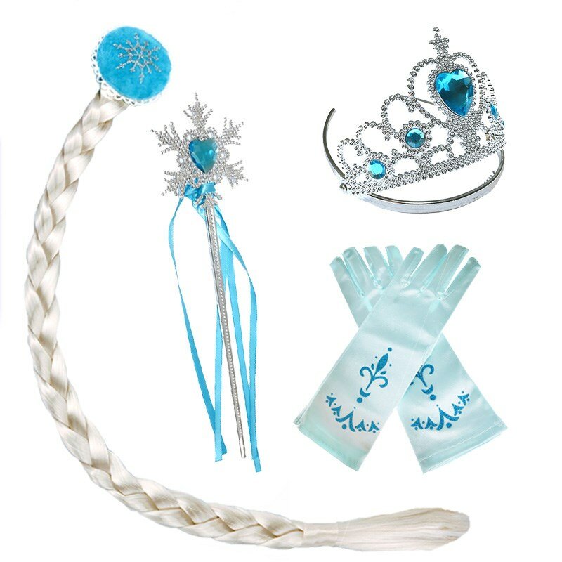 Conjunto de accesorios de princesa Anna y Elza, collar de corona de varita mágica, Reina de la nieve, guantes de princesa, accesorios de fiesta para niños y niñas