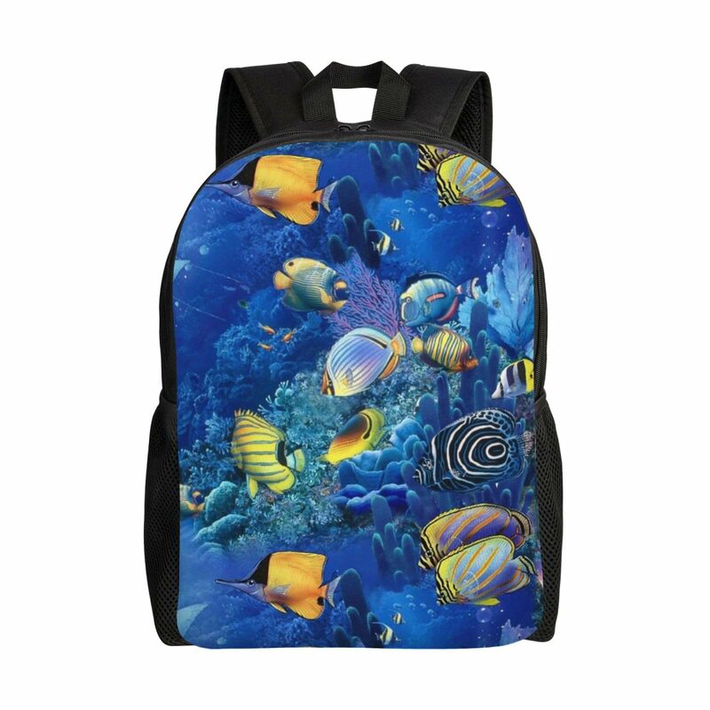 Школьный рюкзак для мальчиков и девочек, детский рюкзак с тропическими рыбками и 3D принтом, с боковым карманом, сумки для книг 16 дюймов для подростков