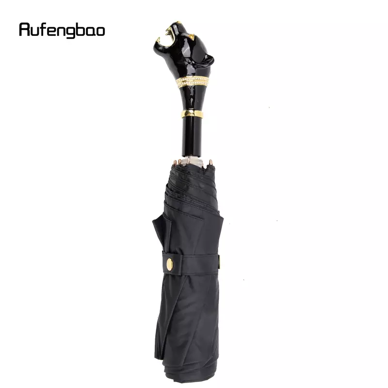 Parapluie Coupe-Vent Pliant avec Poignée Léopard pour Homme et Femme, Protection UV, existent, Noir, Jour Ensoleillé et Pluie