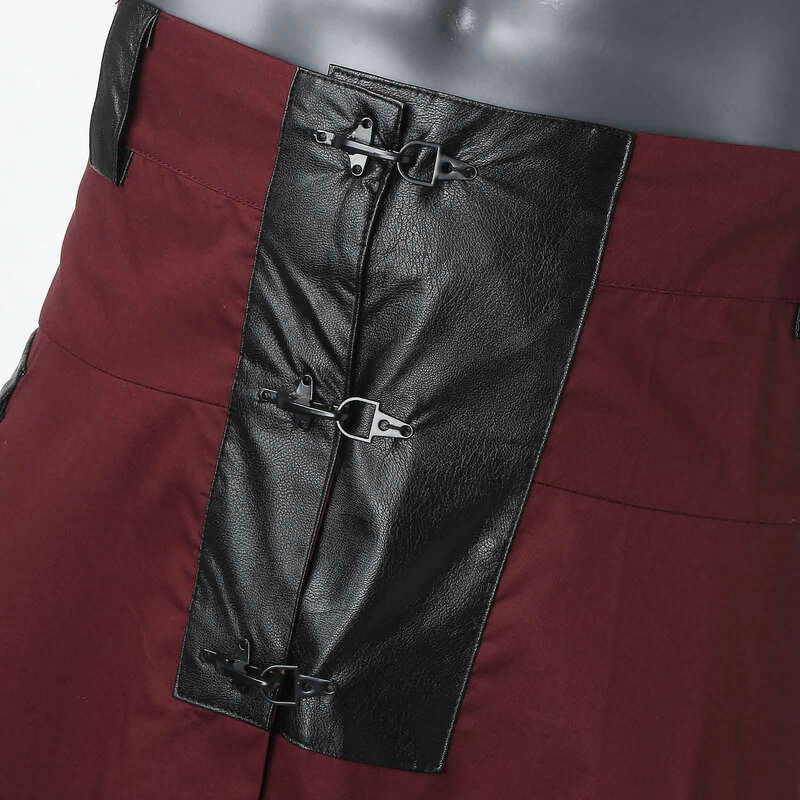 Polyester Cotton Belted Side Slit Kilt Men Dark Goth Hip Hop Punk Rock Scottish Skirts Mid Waist A Line Skirts National Costume