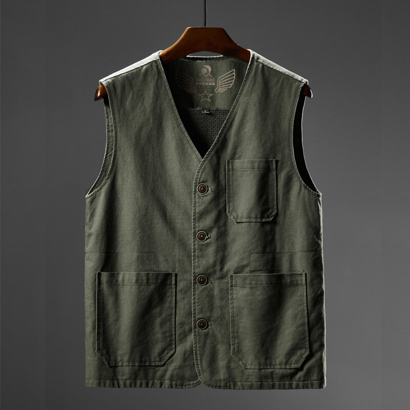 Chaleco informal de algodón para hombre, chaqueta sin mangas de malla transpirable, talla grande, estilo militar, para pesca, M-8XL