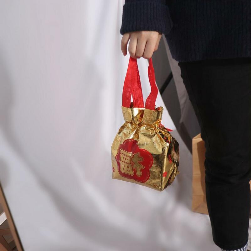 Bolsa de regalo de boda plegable portátil con cordón, bolso de dulces de Año Nuevo con personaje Fu, bolso de tela de dragón chino