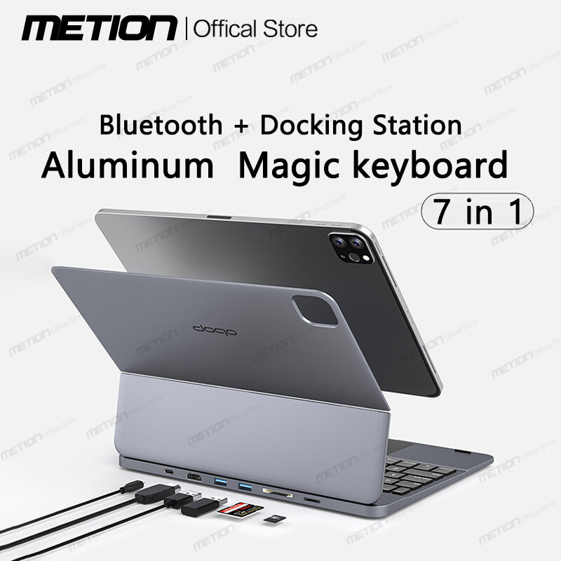 DOQO Aluminum Alloy Docking Station Magic Keyboard 7in1 Strong Magnetic Scissor Foot Button For 2020/2021 iPad Pro11" Air4/Air5