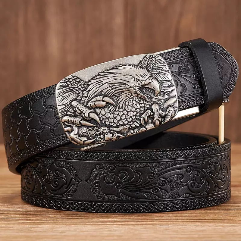 New3.5CM Eagle Automatic Buckle Belt Emboss Cowskin Belt Quality Men Wasitbad Strap Genuine Leather Gift Business Belt for Jeans