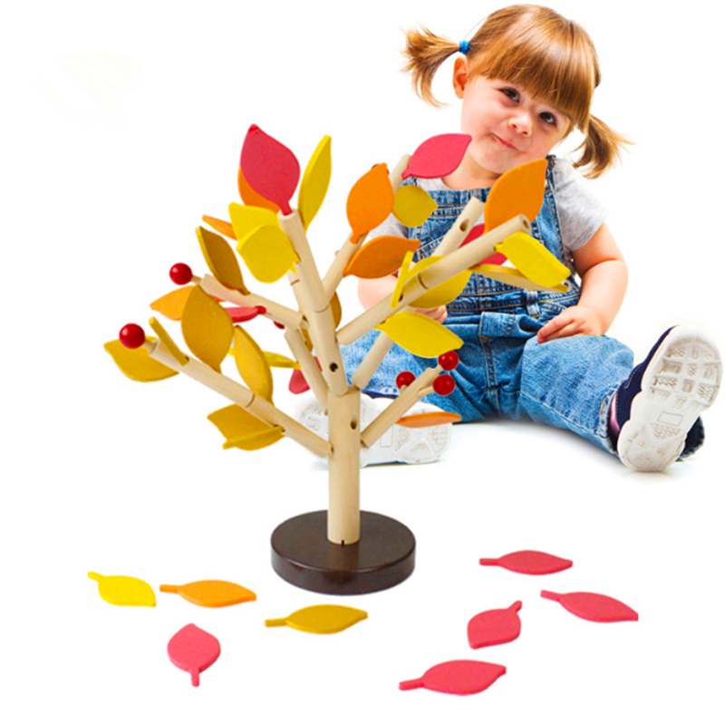 DIY zmontowane drzewo drewniane zielone liście budująca drewniane zabawki Montessori blok do krojenia wczesna edukacja zabawka edukacyjna dla dzieci zabawek