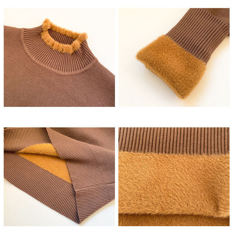 Suéter de felpa de Cuello medio alto para mujer, suéter grueso y cálido de una pieza, moda informal, otoño e invierno, 2023