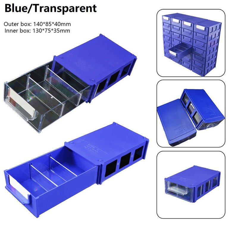 Caixa De Armazenamento Durável para Parafusos, Azul Componente Toolbox, Artesanato Hardware, Alta Qualidade, Transparente, 140x85x40mm