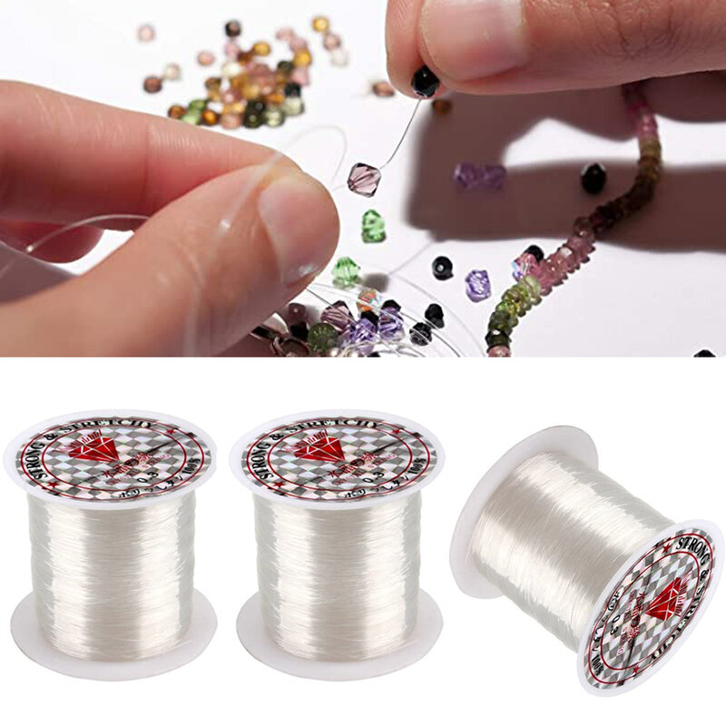 1 rolka 0.2-0.8mm bez rozciągania przezroczystych kryształowych nylonowych sznurków do bransoletek z nici DIY druciana elementy do wyrobu biżuterii