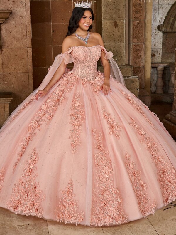 Wdzięczna kokardka Quinceanrra suknie balowe aplikacja Shinny 3D kwiat księżniczka długa słodka sukienka 16 Vestidos