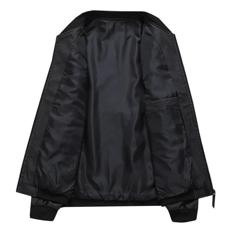 Chaqueta Bomber de cuero PU para hombre, abrigo informal con bolsillo y cremallera, color negro, talla grande 8XL, 7XL