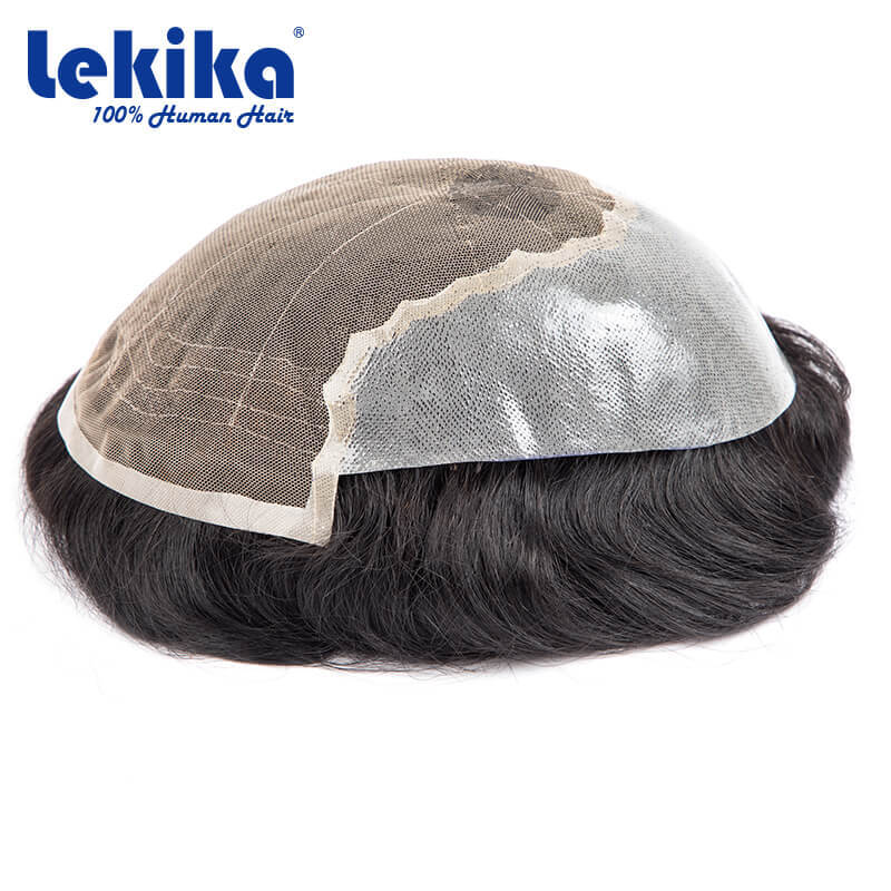 Q6 Wig rambut palsu untuk pria, Wig pengganti Exhuast sistem rambut manusia alami renda depan untuk pria