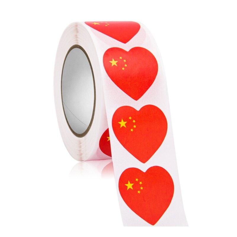 Новинка 2022 года, 250 шт., уплотнительные наклейки с флагом Китая, упаковочные этикетки в форме сердца, наклейки для сумки