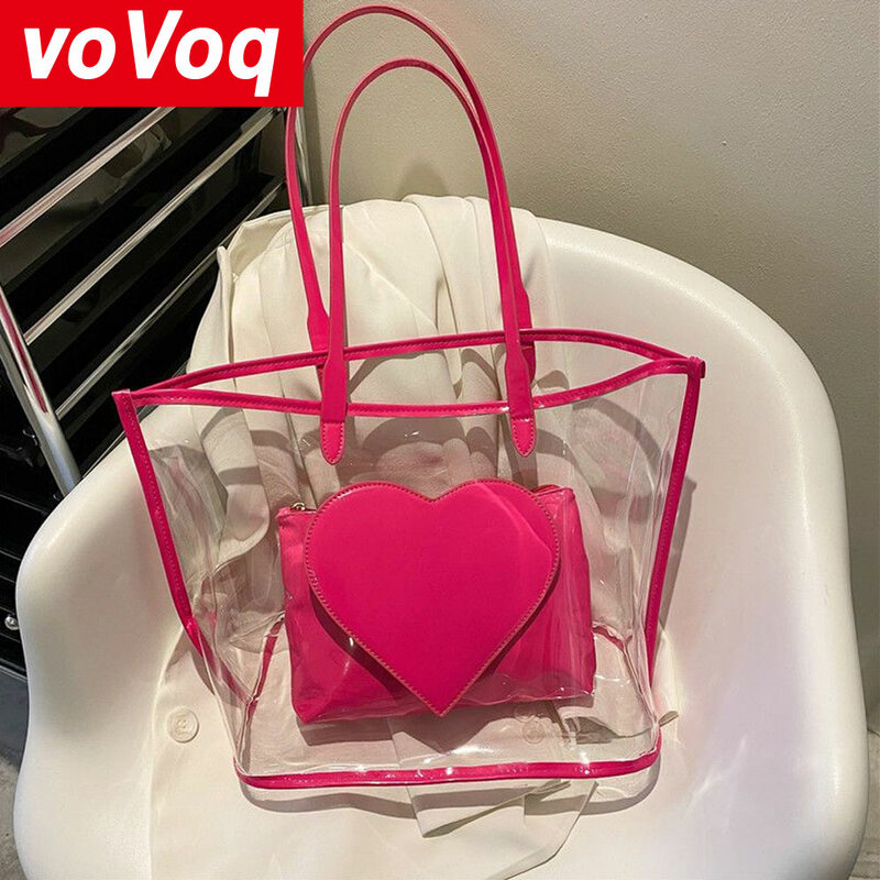 2023 Nieuwe Mode Tas Mode Laser Jelly Bag Schoudertas Casual Straat Grote Capaciteit Transparante Liefde Handtas Voor Vrouwen Ontwerp