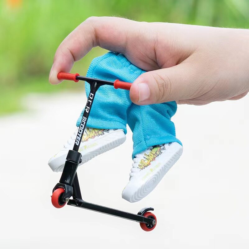 Alloy Finger Scooter Finger Toy, Skates com calças e sapatos, Mini ferramentas, Presente