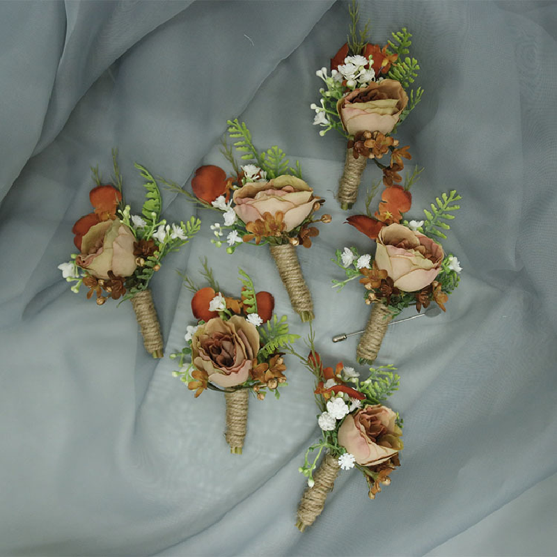 Бутоньерка и корсаж на запястье, винтажная имитация высушенных цветов, праздничные свадебные принадлежности карамельного цвета 441