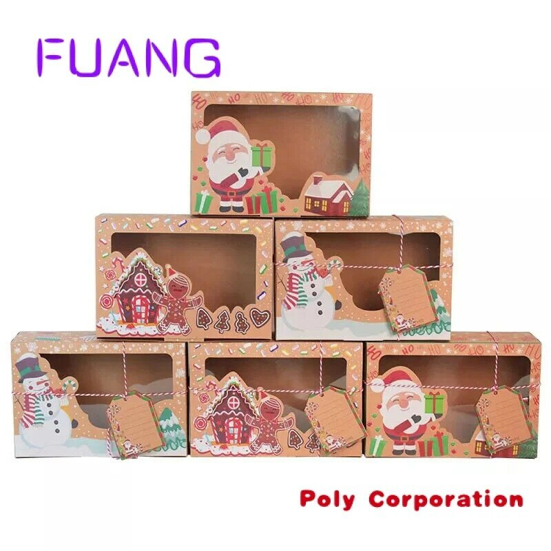 Custom  Merry Christmas Cookie Boxes Cupcake Brownies Christmas Paper Bakery Treat Boxes For Packagingpacking box for small busi