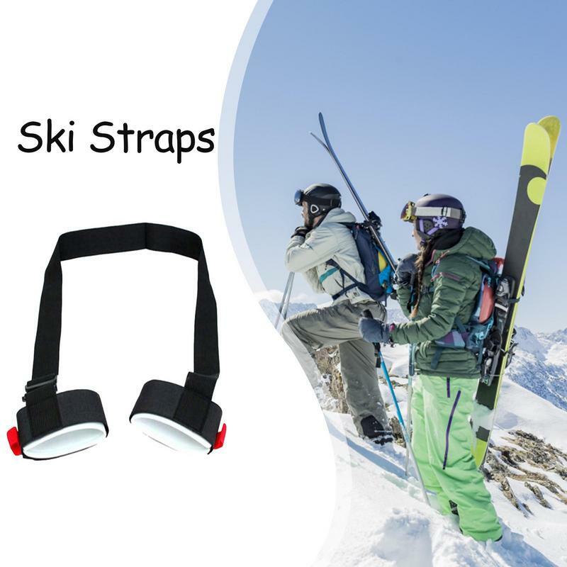 Tiang Ski dapat diatur, pembawa tangan bulu mata tali pegangan nilon tas Ski Porter Hook Loop melindungi untuk papan salju Ski