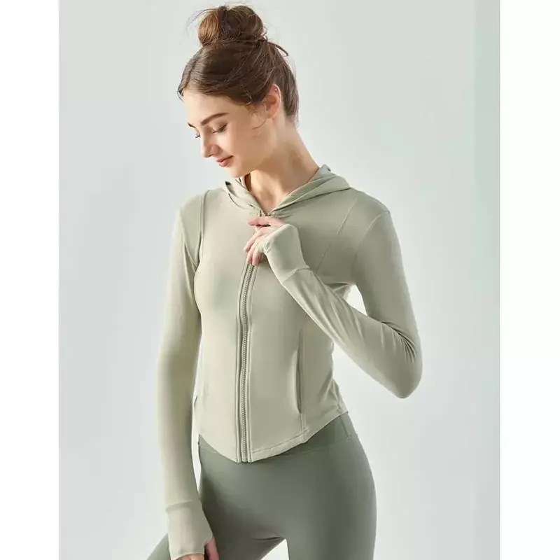 Sports Coat Waist Zipper Hooded Yoga Clothes in Autumn and Winter Long Sleeve Running Tight Fitness Clothes Woman