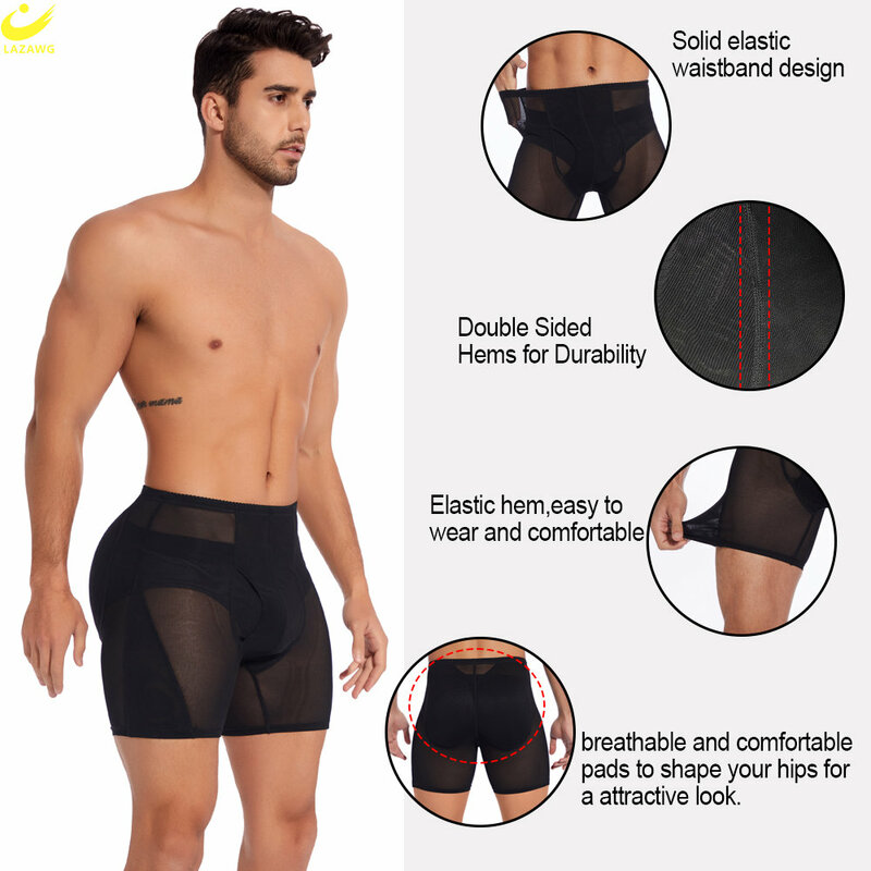 LAZAWG-bragas acolchadas para hombre, ropa interior de realce de glúteos, pantalones cortos potenciadores de cadera y Control de barriga, ropa moldeadora adelgazante