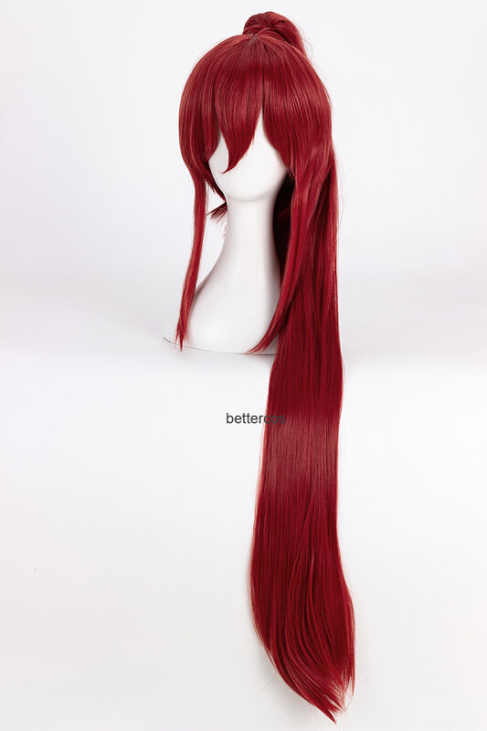 Erza Scarlet Cosplay Wigs 100cm Long Wine Red Heat Resistant Synthetic Hair Wig + Wig Cap