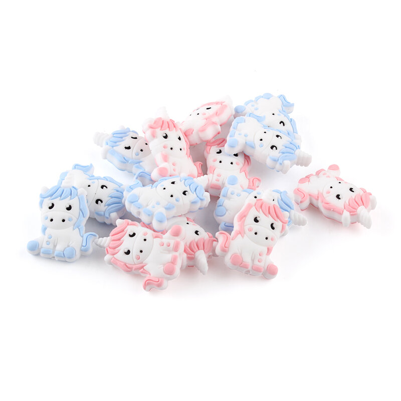 32*24mm 10pc/lot Cartoon Unicorn Silicone Baby Teething Beads Toy for Pacifier Chain Molars Accessories Safe Oral Care BPA Free