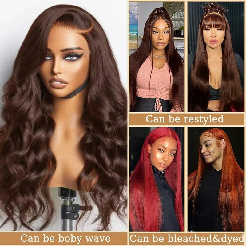 Chocolate Brown Straight Human Hair Lace Front Wigs 13x4 Straight HD Lace Frontal Closure Human Hair Wig Pre Plucked Human Hair