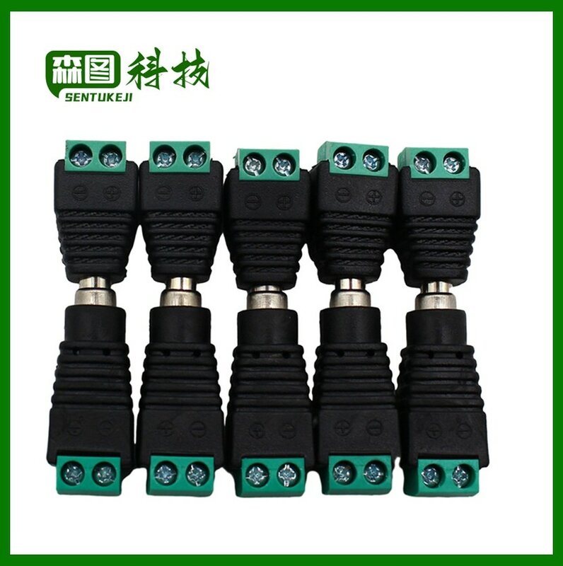 Feminino Masculino DC Power Plug Adapter, Single Color LED Strip e câmeras de CCTV, 5.5mm x 2.1mm, 5050, 3528, 5060