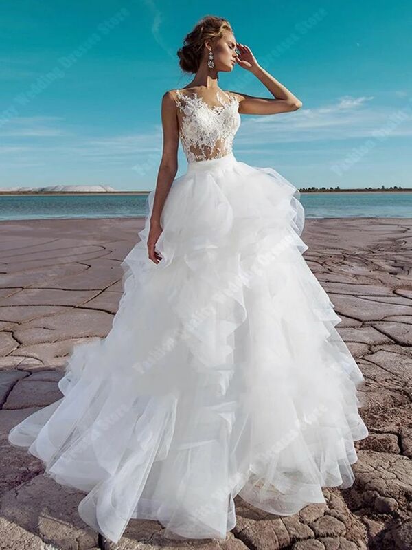 Luxury Sweetheart Wedding Dresses 2024 Tulle Appliques Bridal Gowns Mordern Fluffy Multi-Layer Sheer Skirt Hem Vestido De Novia