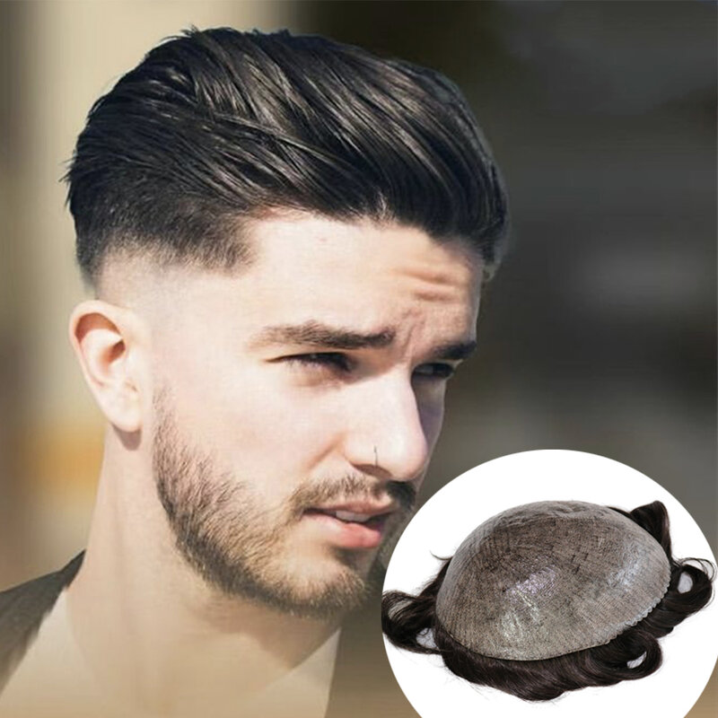 Best Quality Natural Hairline 8x10 Male Wig  Super Durable Men Microskin Toupee Human Hair Skin Full PU Capillary Prosthesi