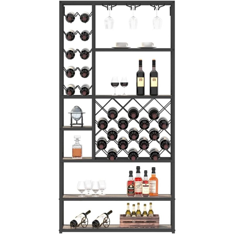 Madeira Metal Empilhável Bakers Rack, Piso Autoportante, Wine Refrigerator, Alto Coffee Bar Cabinet, Móveis De Armazenamento, Farmhouse