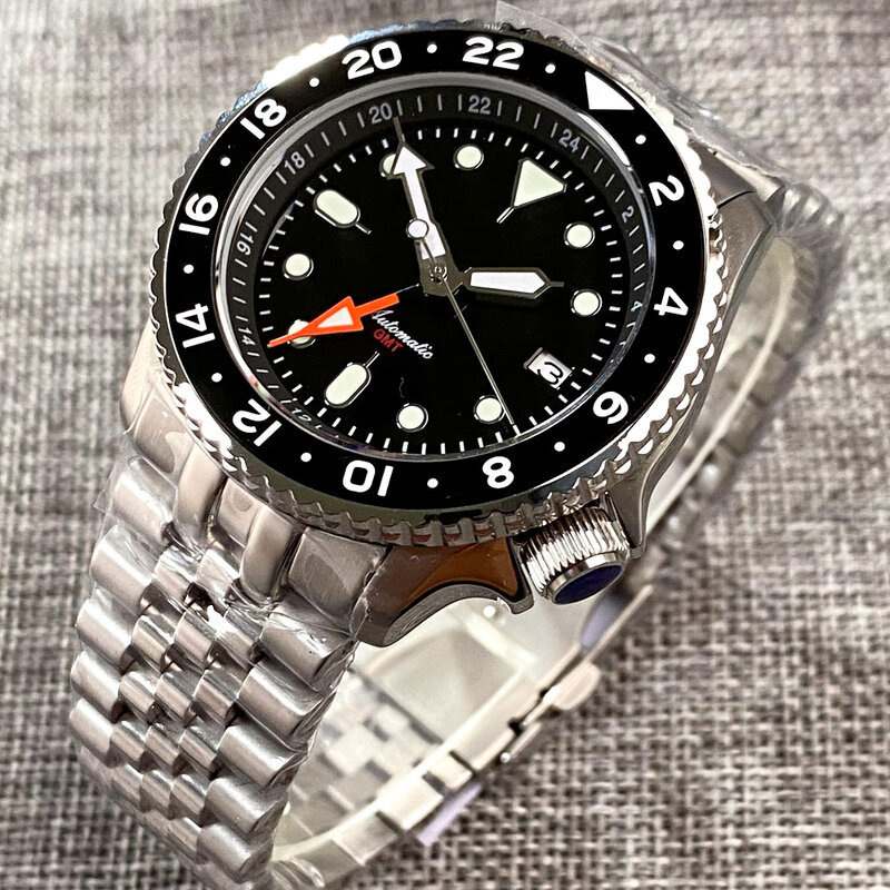 SSKX001 Orange NH34 GMT Dive Steel orologi meccanici da uomo NH34 Movt 3.8 Crown 24 ore sport capitolo 120clic lunetta zaffiro