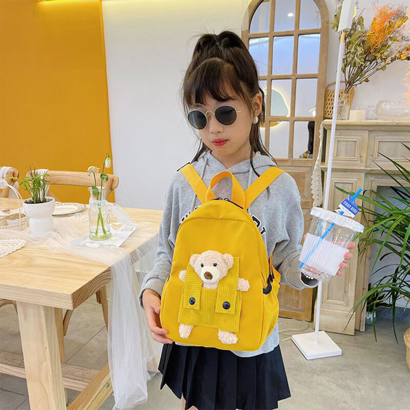 Mochila personalizada para niños y niñas, bolsa de regalo con diseño de oso pequeño de dibujos animados, bordada con nombre para estudiantes