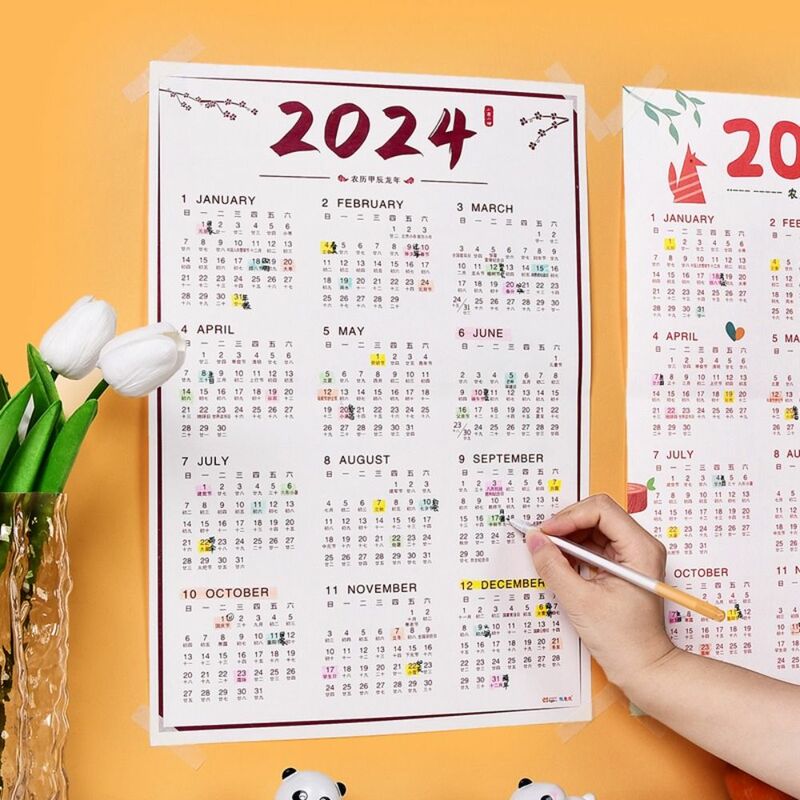 Schedule Planner 2024 New Year Calendar Paper Time Planner Studying Working Plan Wall Calendar Paper Yearly Agenda To-do lists