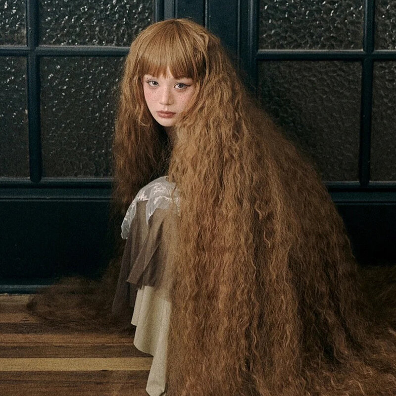 Perruque brune super longue en laine pour femme, cheveux bouclés, Cos Lolita, grosse vague, tête complète, 1m