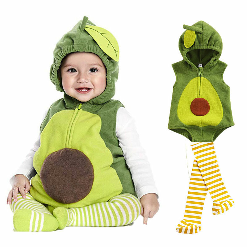0-18 bulan kostum alpukat bayi perempuan laki-laki Bodysuit Hoodie bayi balita baju monyet pendek Purim Halloween gaun mewah dengan stoking