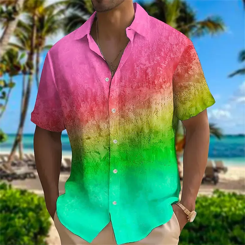 Nowy męski kołnierz z nadrukiem gradientowym z krótkim rękawem koszula letnia moda na wakacje projektant kreatywna męska odzież